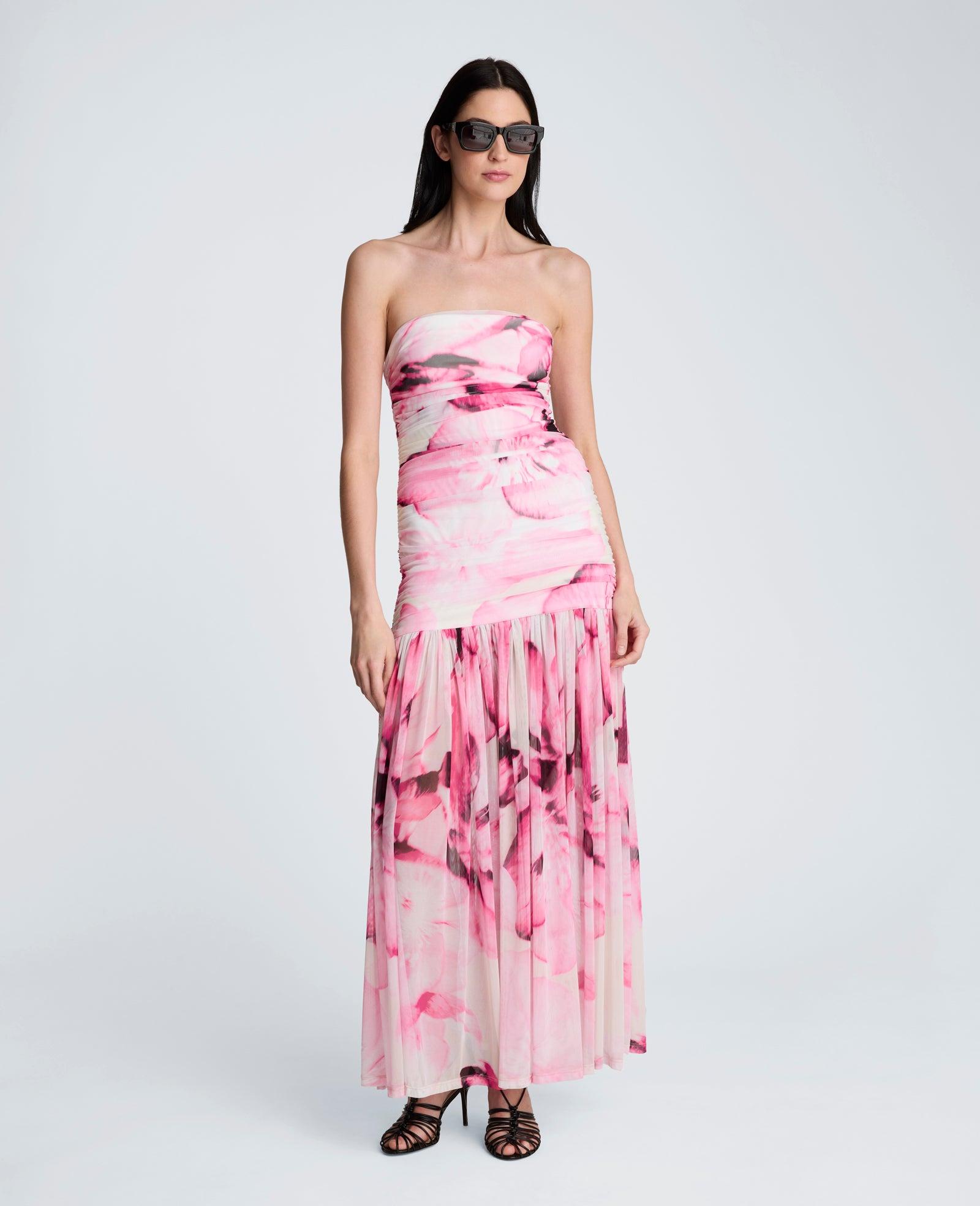 Kenneth Cole | Printed Mesh Strapless Maxi Dress by KENNETH COLE