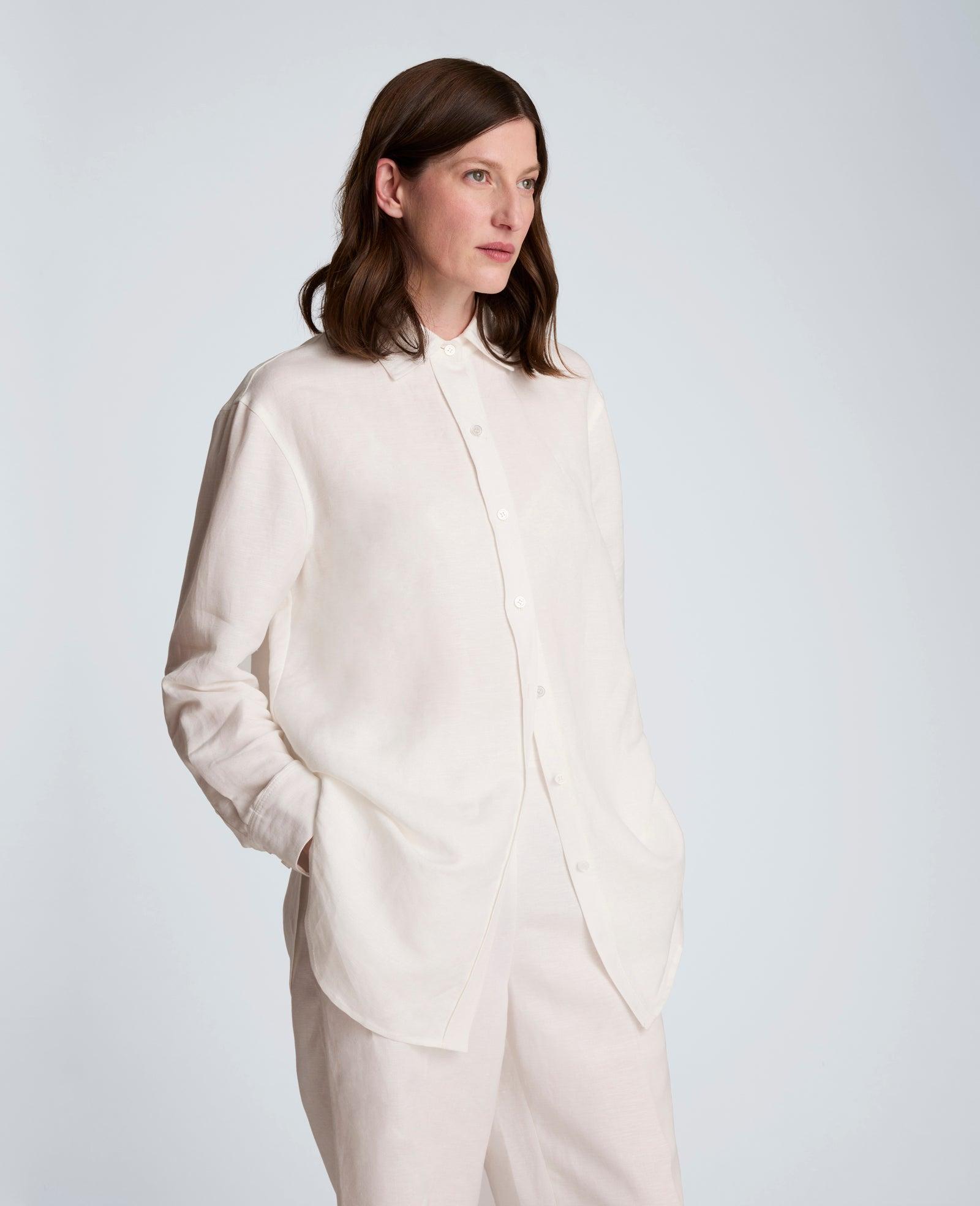 Kenneth Cole | Refined Linen Drop Shoulder Button Front Boyfriend Shirt by KENNETH COLE