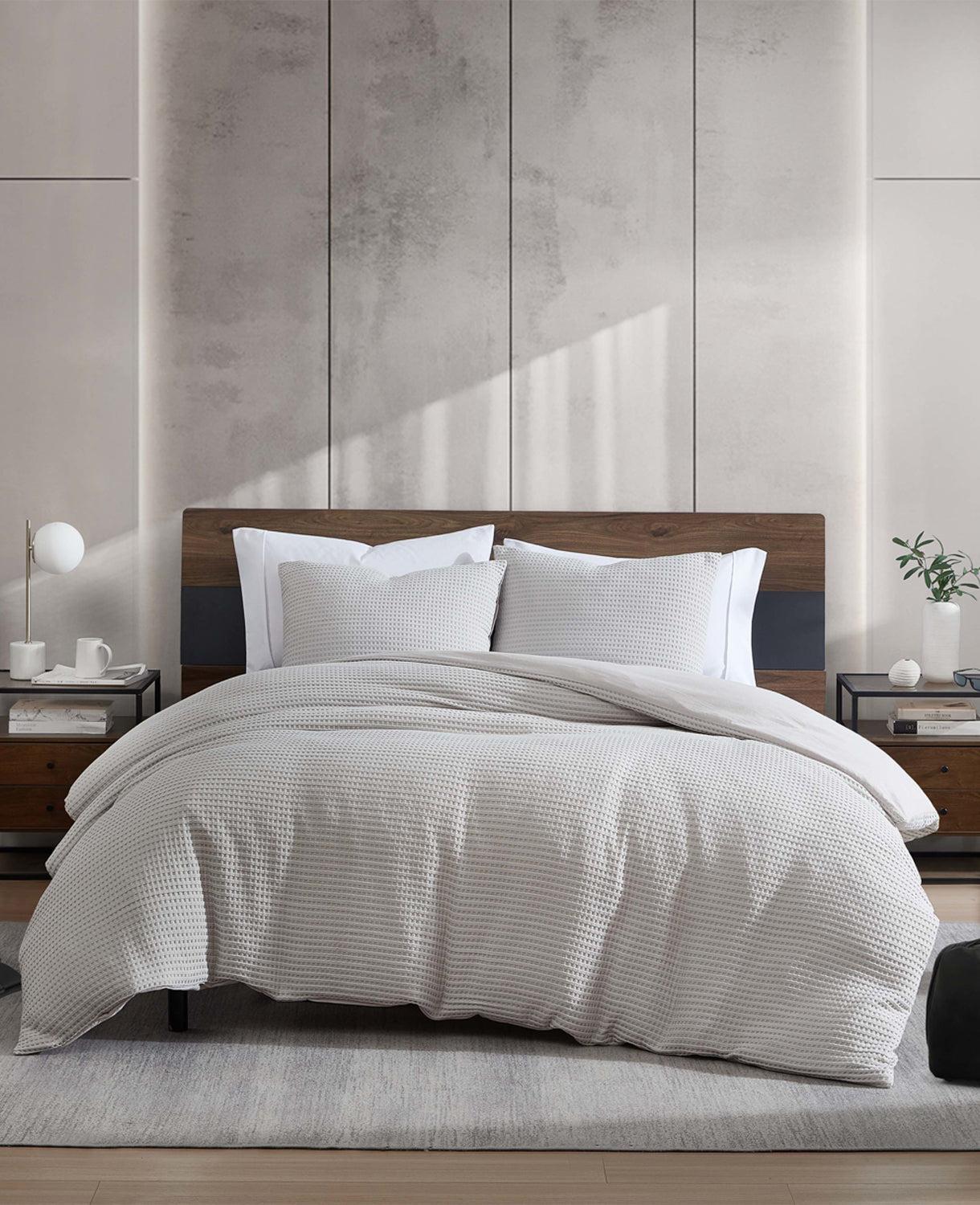 Kenneth Cole | Reversible Solid Grey Waffle Duvet Cover Set by KENNETH COLE