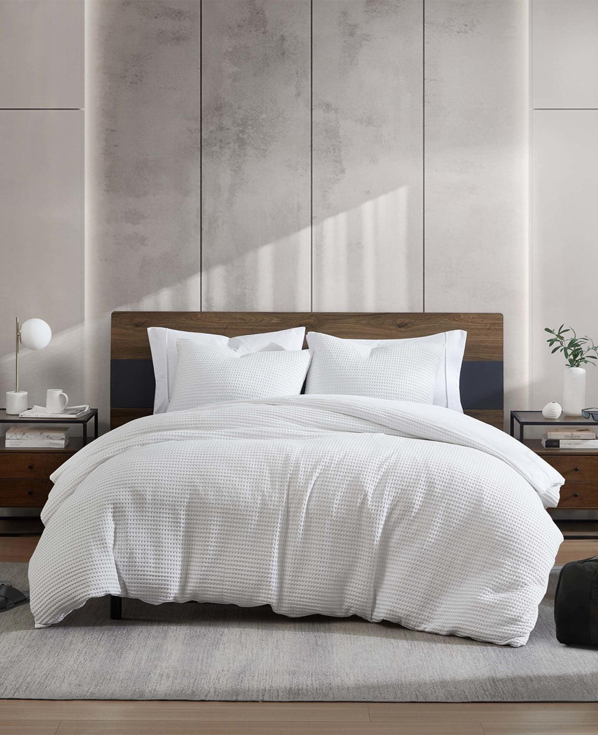 Kenneth Cole | Reversible Solid White Waffle Duvet Cover Set by KENNETH COLE
