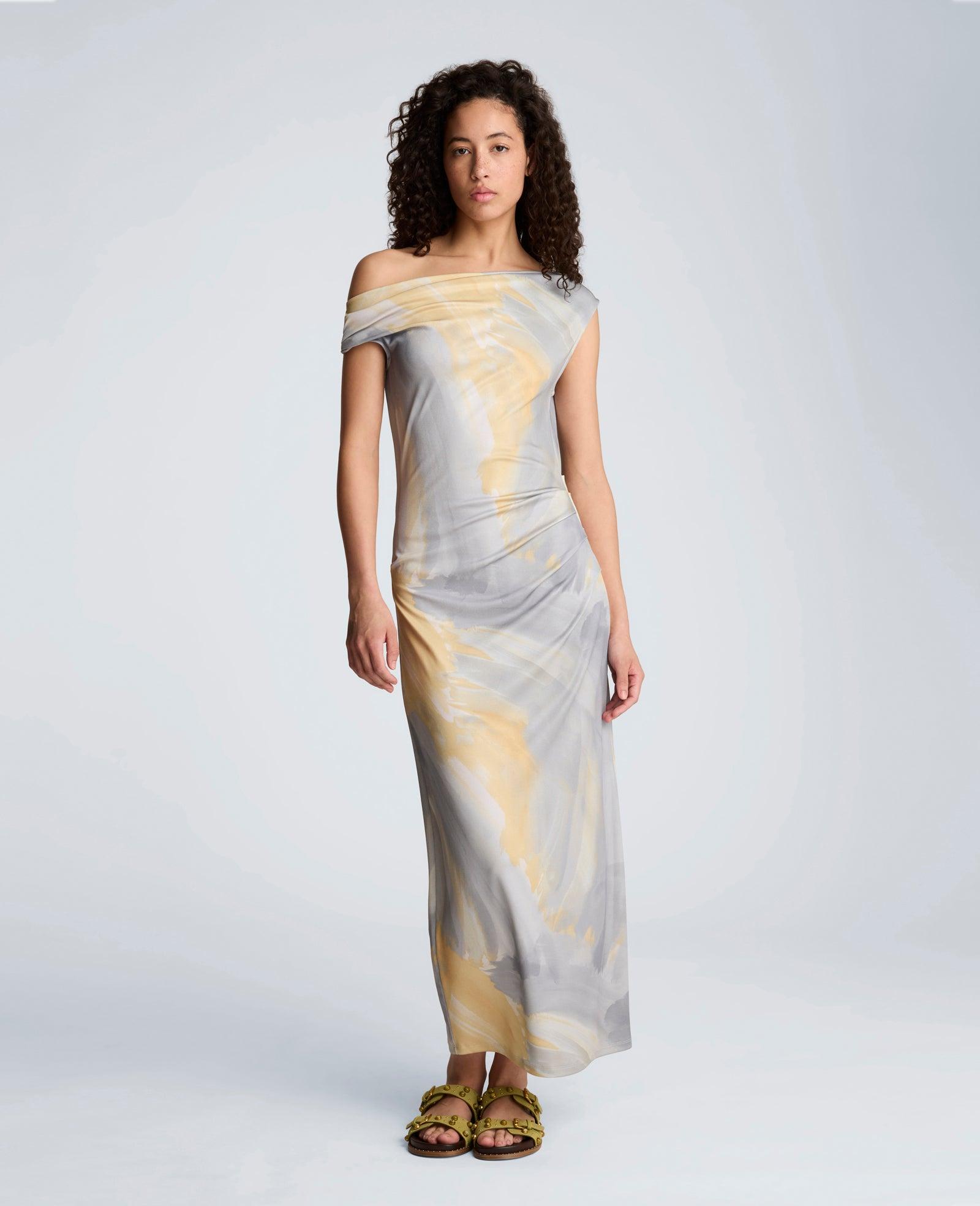 Kenneth Cole | Ruched Waist Midi Off-The-Shoulder Dress by KENNETH COLE