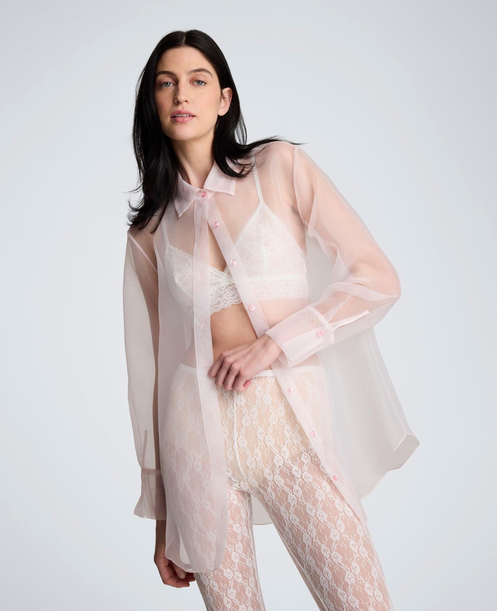Kenneth Cole | Sheer Organza Oversized Button Front Long Sleeve Shirt by KENNETH COLE
