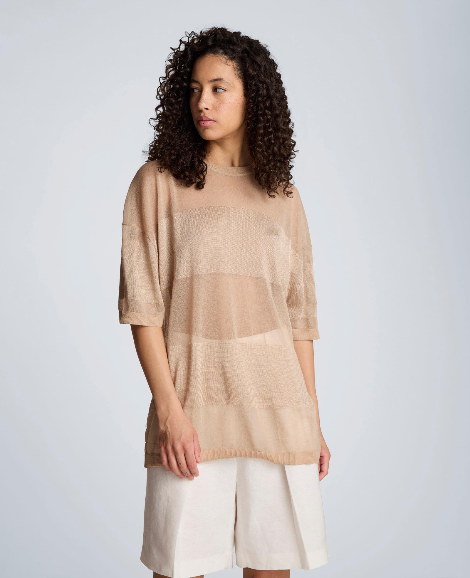 Kenneth Cole | Shiny Semi Sheer Stripe Crew Neck by KENNETH COLE
