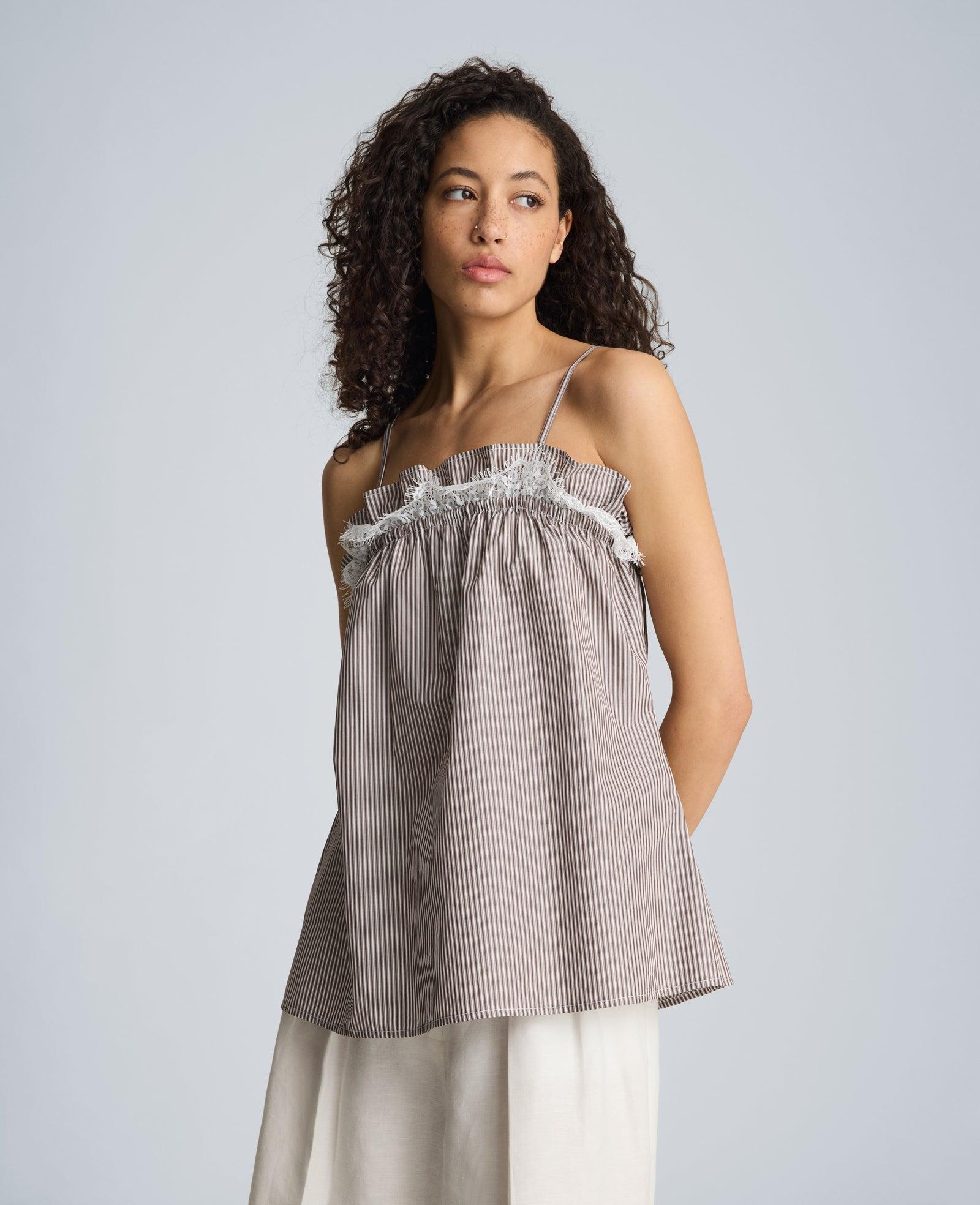 Kenneth Cole | Shirred Neck Cami With Lace Trim Detail by KENNETH COLE