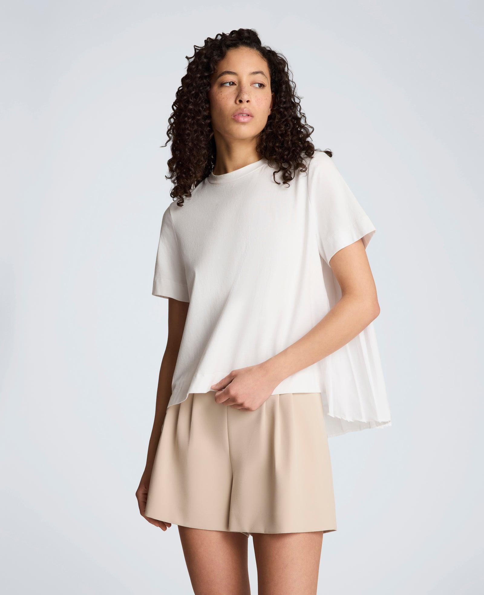 Kenneth Cole | Short Sleeve Crewneck Tee With Pleated Asymmetrical Hem by KENNETH COLE