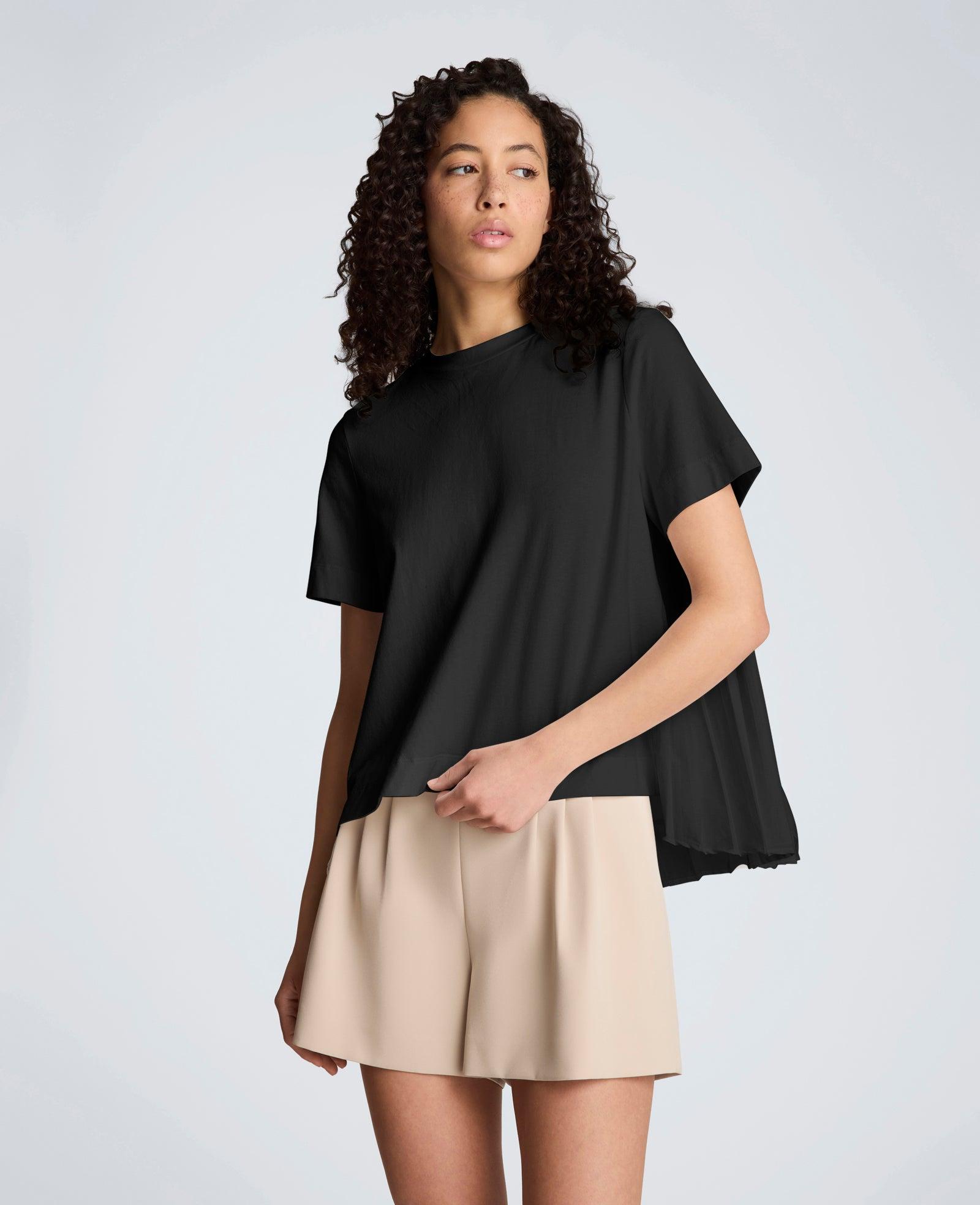 Kenneth Cole | Short Sleeve Crewneck Tee With Pleated Asymmetrical Hem by KENNETH COLE