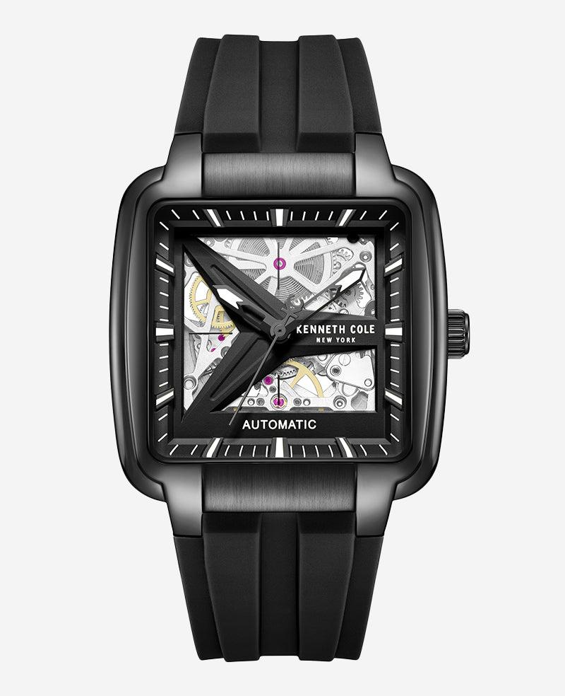 Kenneth Cole | Skeleton Automatic Black Silicone Strap Watch by KENNETH COLE
