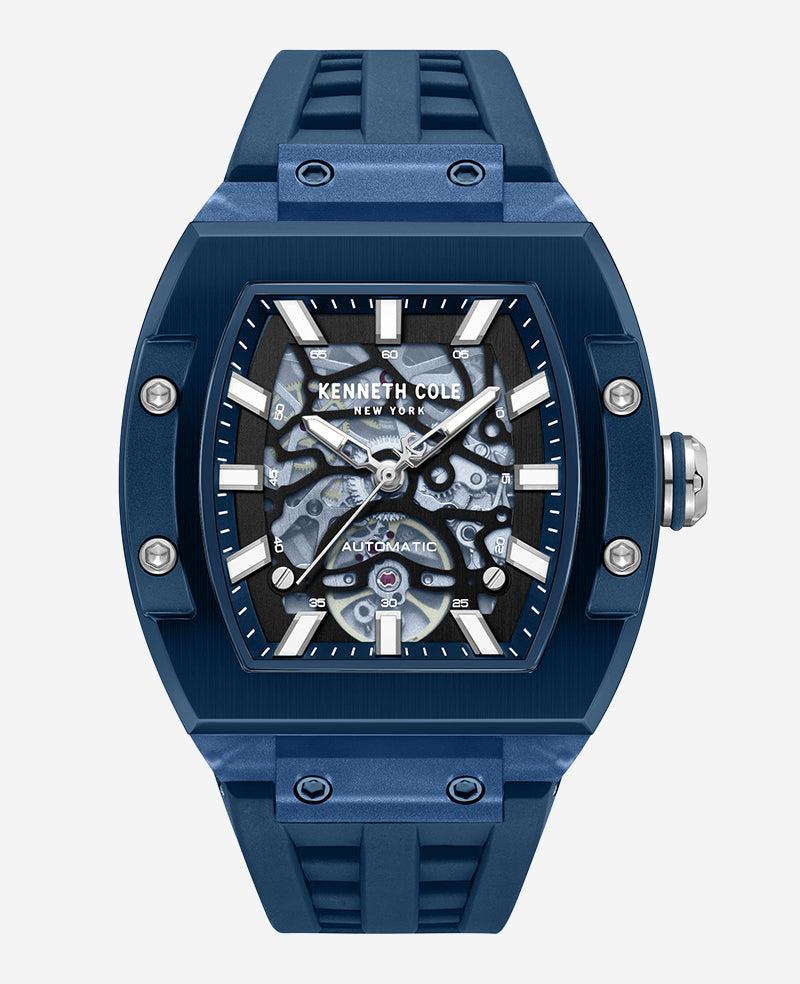 Kenneth Cole | Skeleton Automatic Blue Silicone Strap Watch by KENNETH COLE