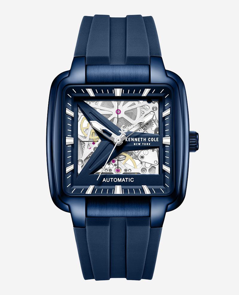 Kenneth Cole | Skeleton Automatic Blue Silicone Strap Watch by KENNETH COLE