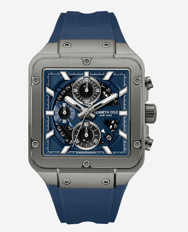 Kenneth Cole | Skeleton Automatic Blue Silicone Strap Watch by KENNETH COLE
