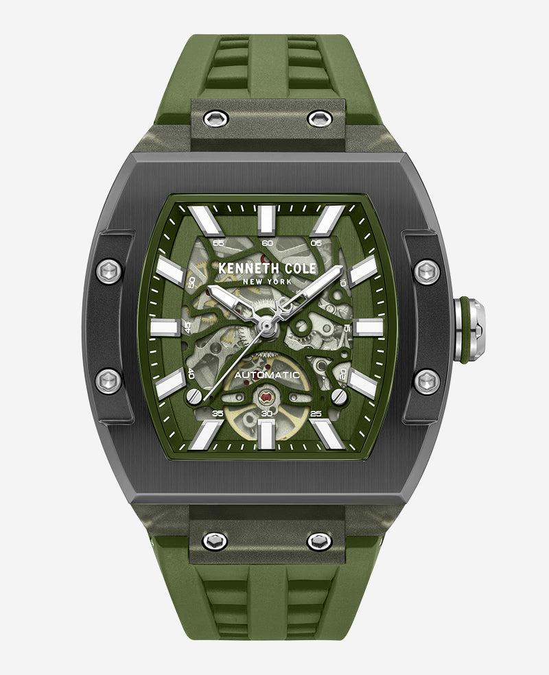 Kenneth Cole | Skeleton Automatic Green Silicone Strap Watch by KENNETH COLE