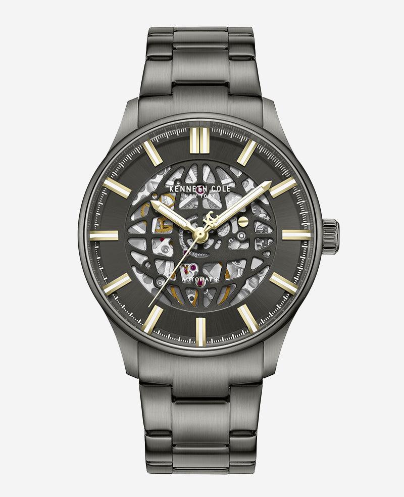 Kenneth Cole | Skeleton Automatic Gun Metal Bracelet Watch by KENNETH COLE