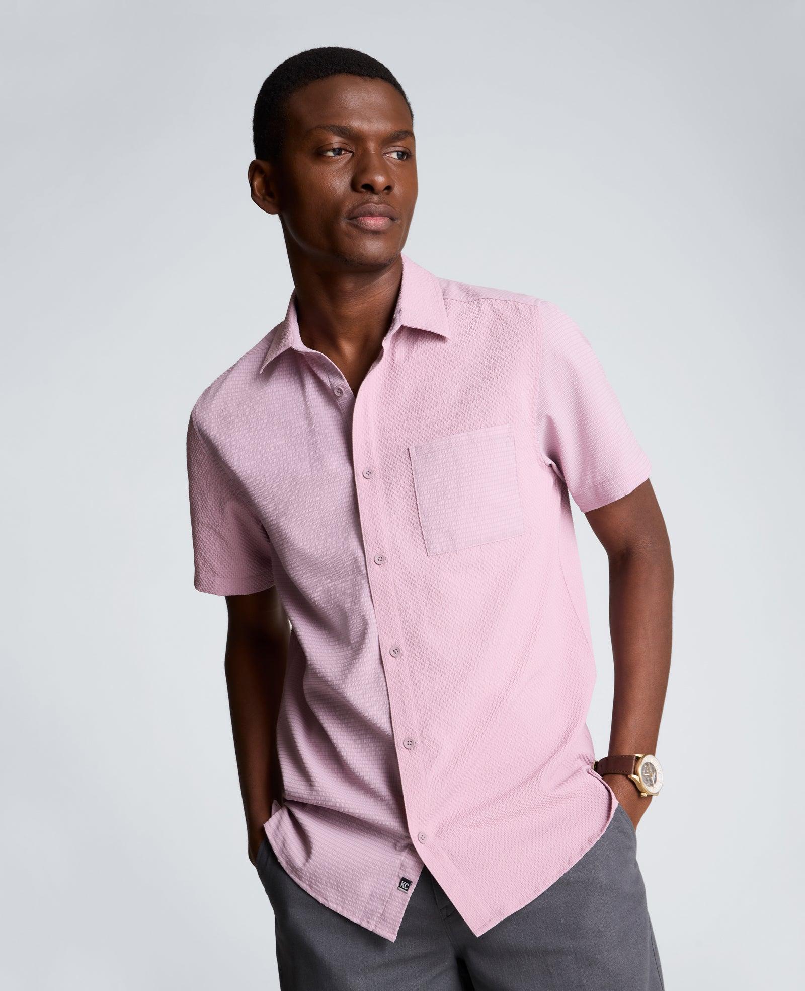 Kenneth Cole | Slim Fit Short-Sleeve Mixed-Media Sport Shirt by KENNETH COLE