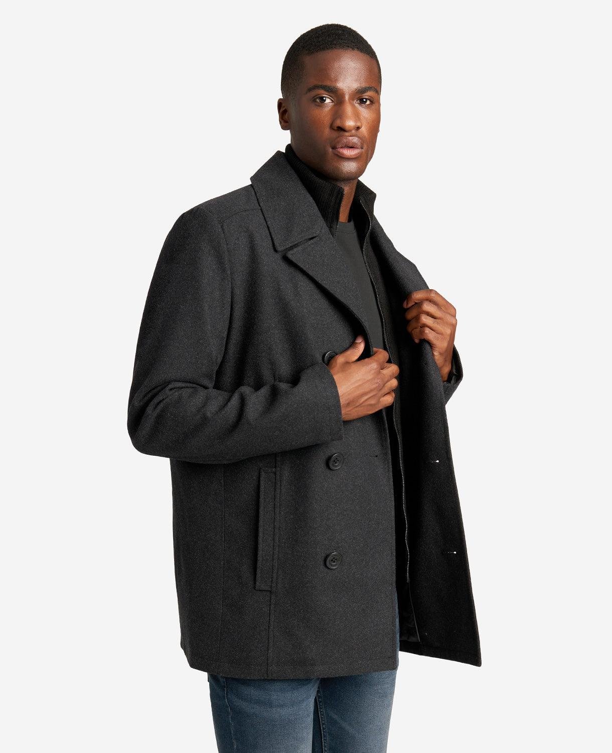 Kenneth Cole | Wool Double-Breasted Peacoat With Ribbed Bib by KENNETH COLE