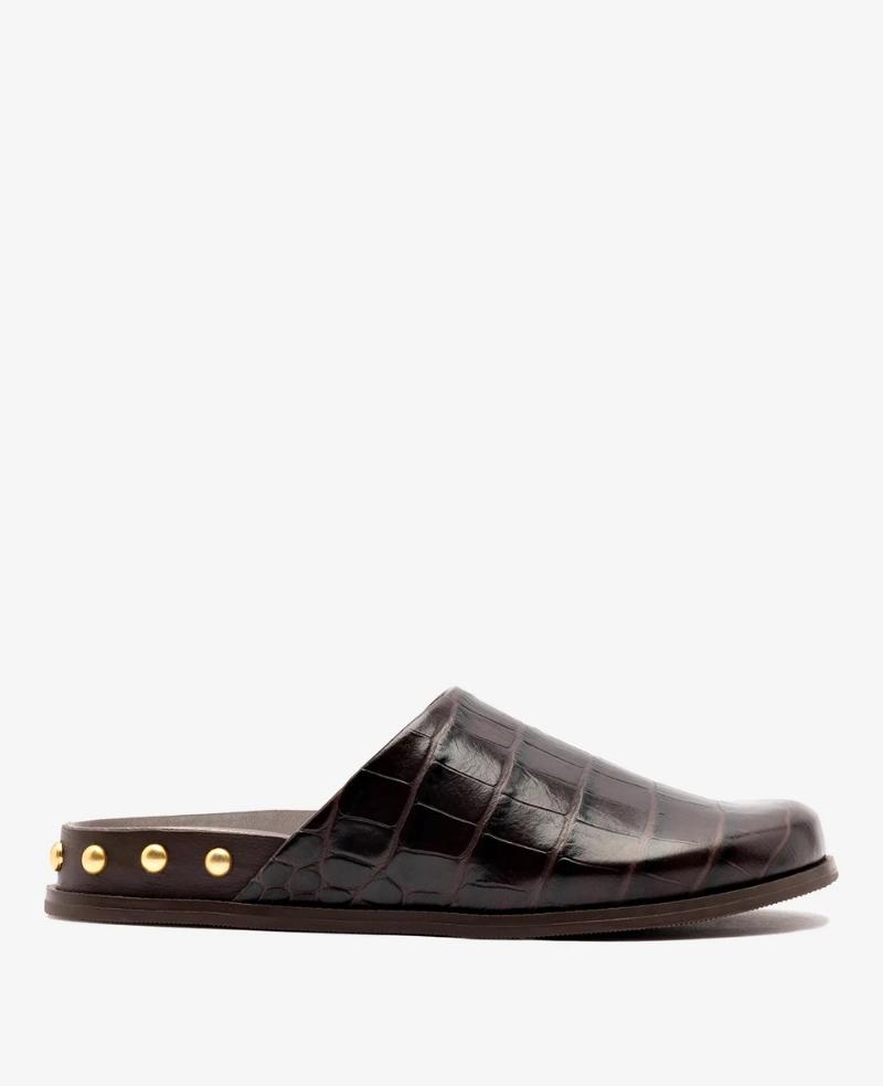 Larroudé X Kenneth Cole: Clog Dark Oak Croco Leather by KENNETH COLE