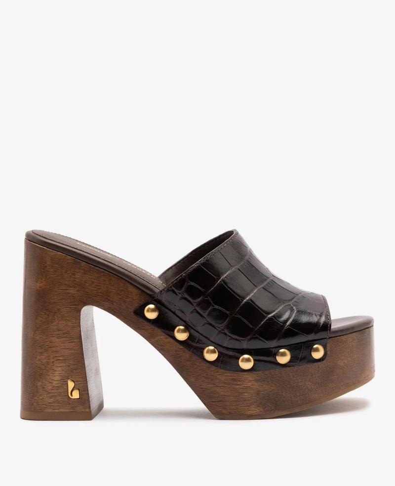 Larroudé X Kenneth Cole: Mule Dark Oak Croco Leather by KENNETH COLE