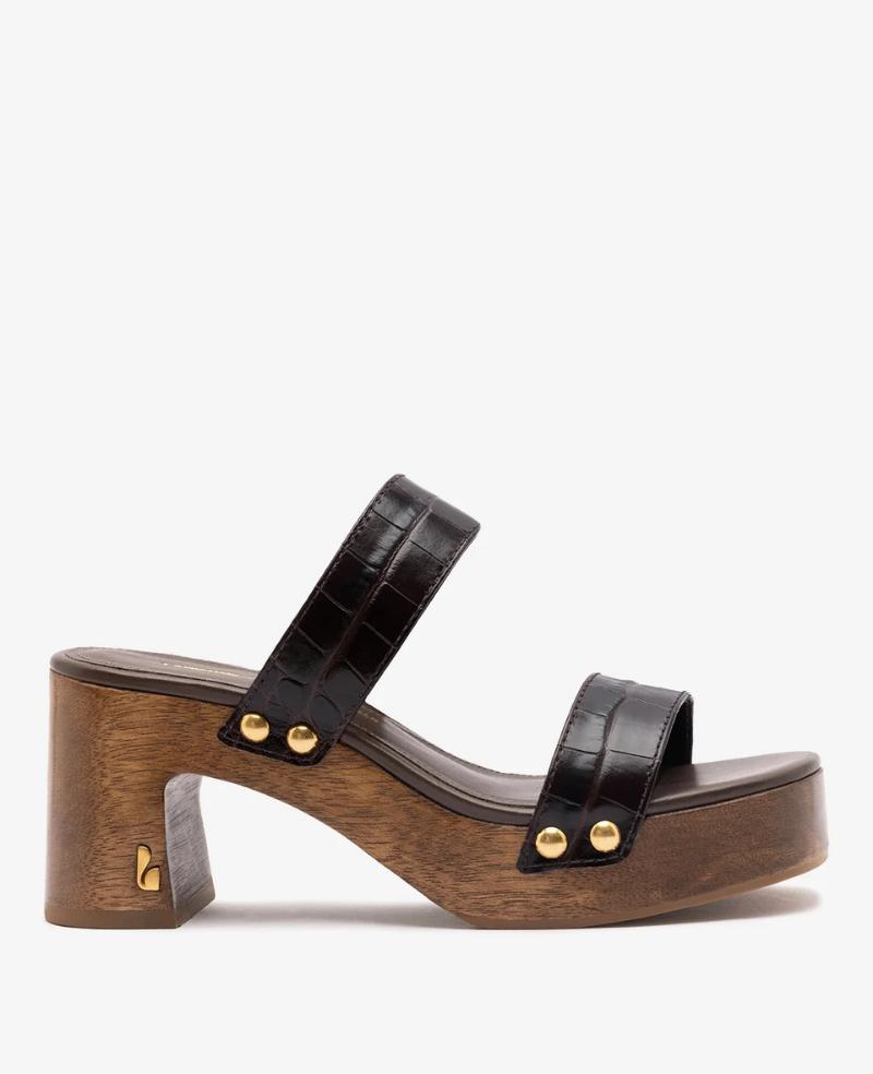 Larroudé X Kenneth Cole: Sandal Dark Oak Croco Leather by KENNETH COLE