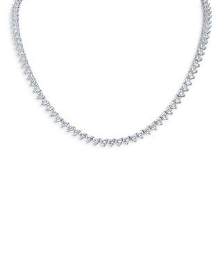 Heart Shape Cubic Zirconia Tennis Necklace in Rhodium Plated by KENNETH JAY LANE