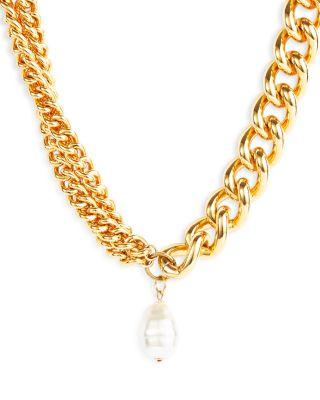 Imitation Pearl Chain Link Pendant Necklace in Gold Tone by KENNETH JAY LANE
