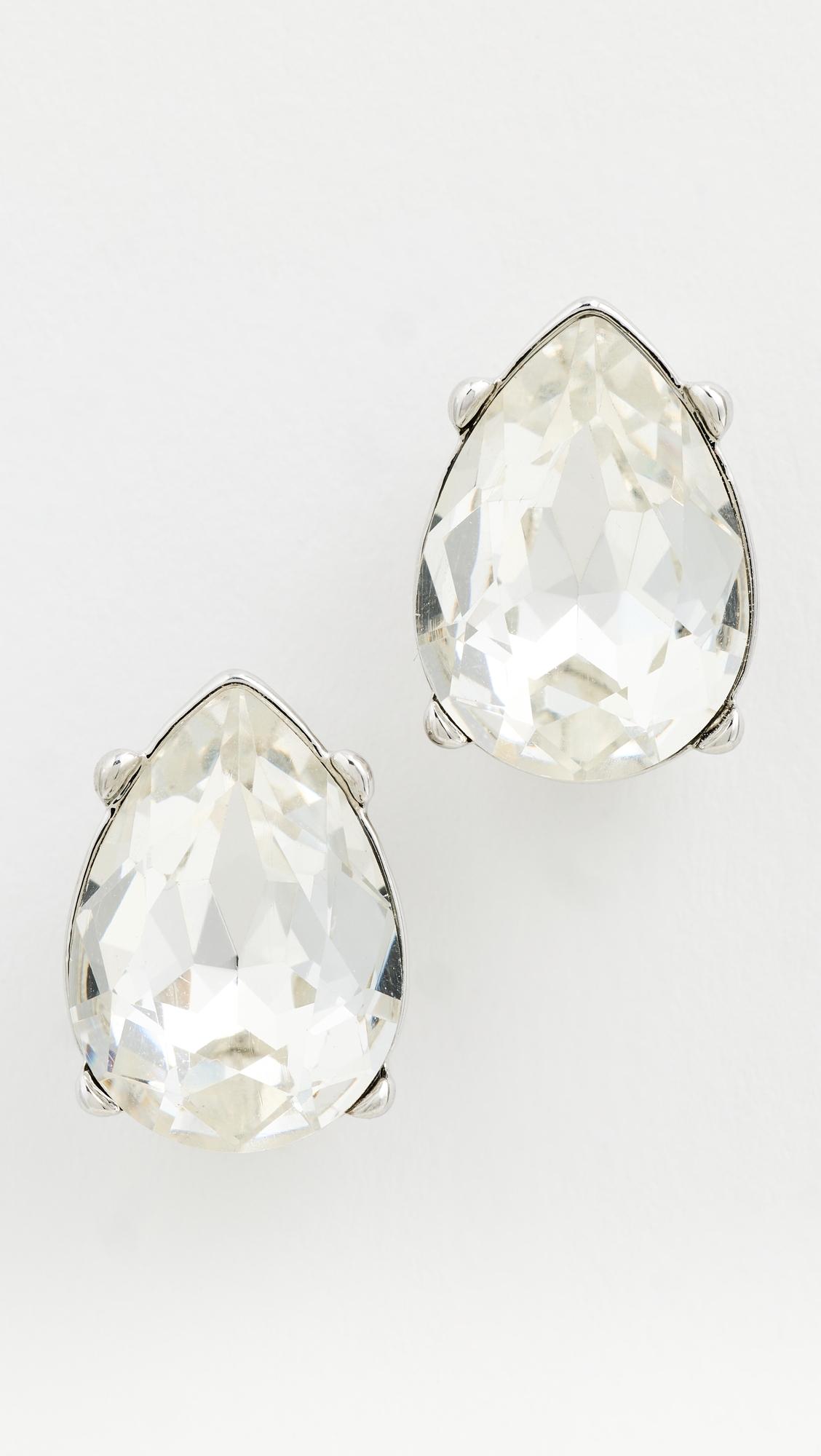 Silver Crystal Teardrop Pierced Earrings by KENNETH JAY LANE