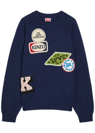 Badges appliquéd cotton and wool-blend jumper by KENZO