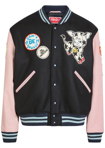 Badges appliquéd wool varsity jacket by KENZO