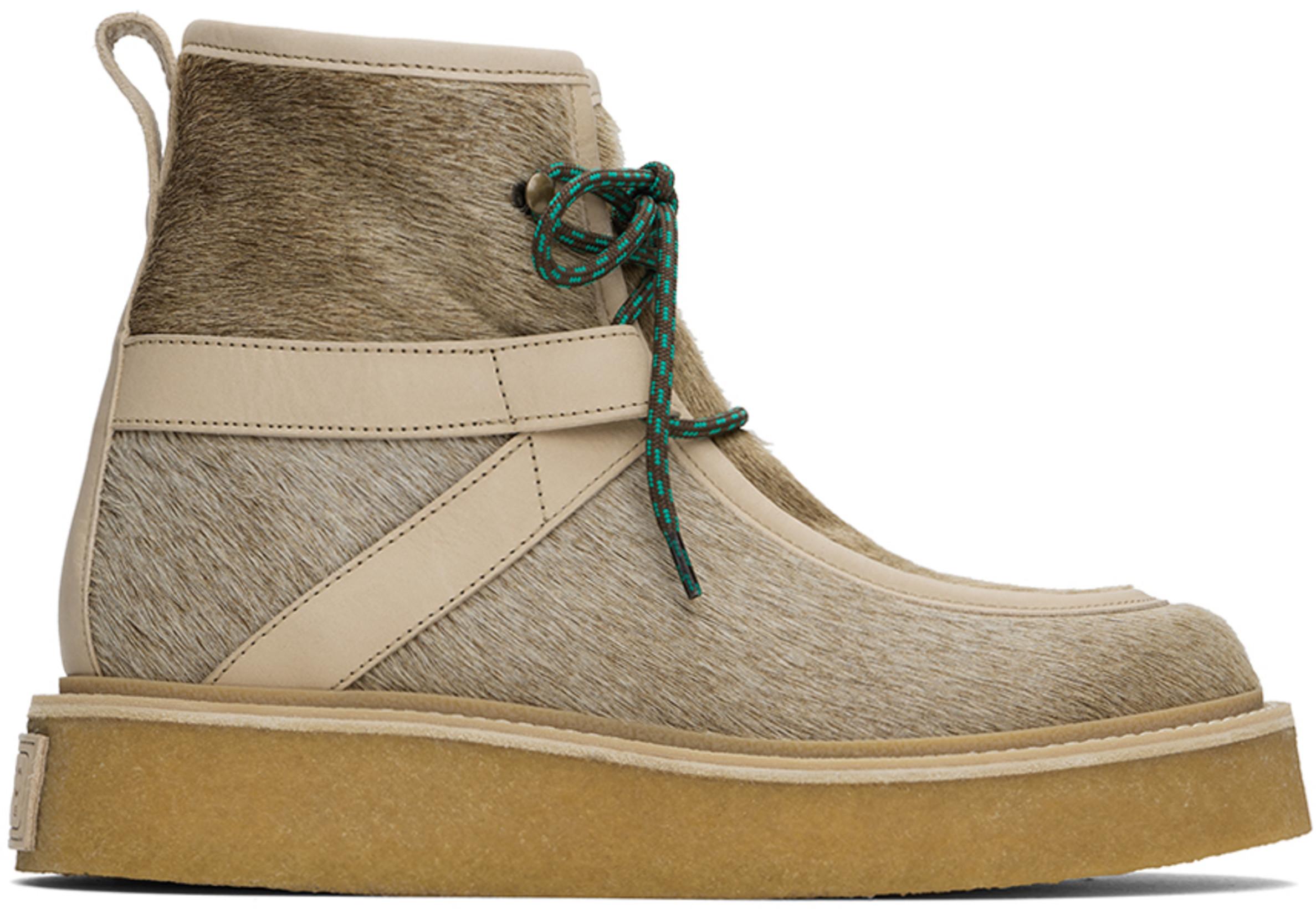 Beige Kenzo Paris Yuki Pony Leather Boots by KENZO