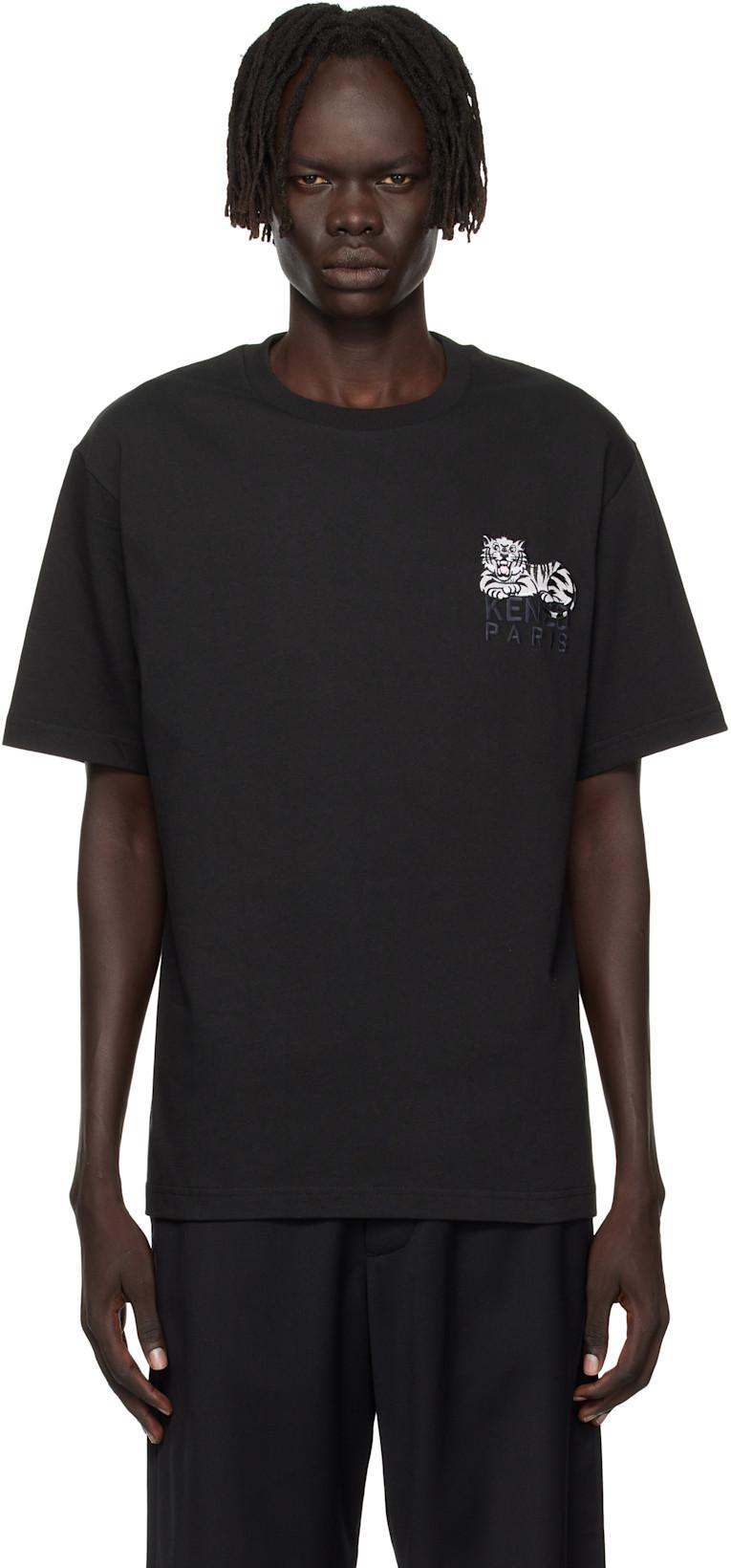 Black Kenzo Paris 'KENZO Happy Tiger' Embroidered T-shirt by KENZO