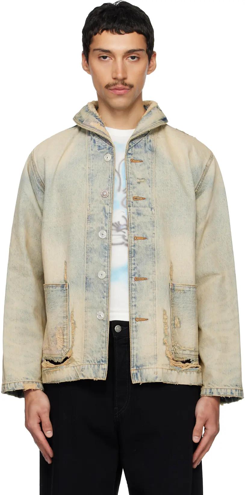 Blue Kenzo Paris Shawl Chore Denim Jacket by KENZO
