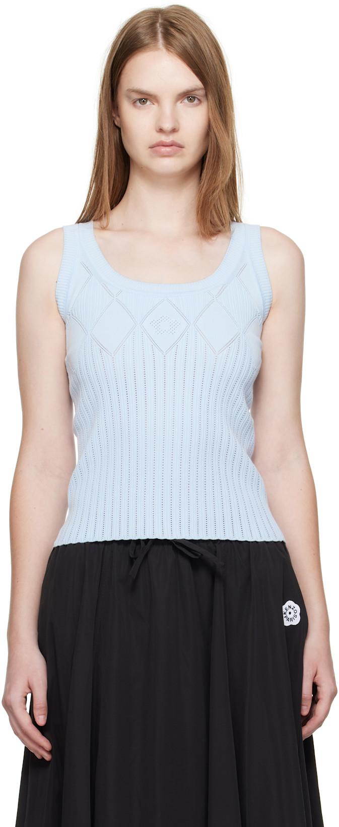 Blue Kenzo Paris Textured Tank Top by KENZO