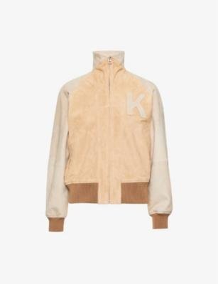Brand-appliqué suede bomber jacket by KENZO