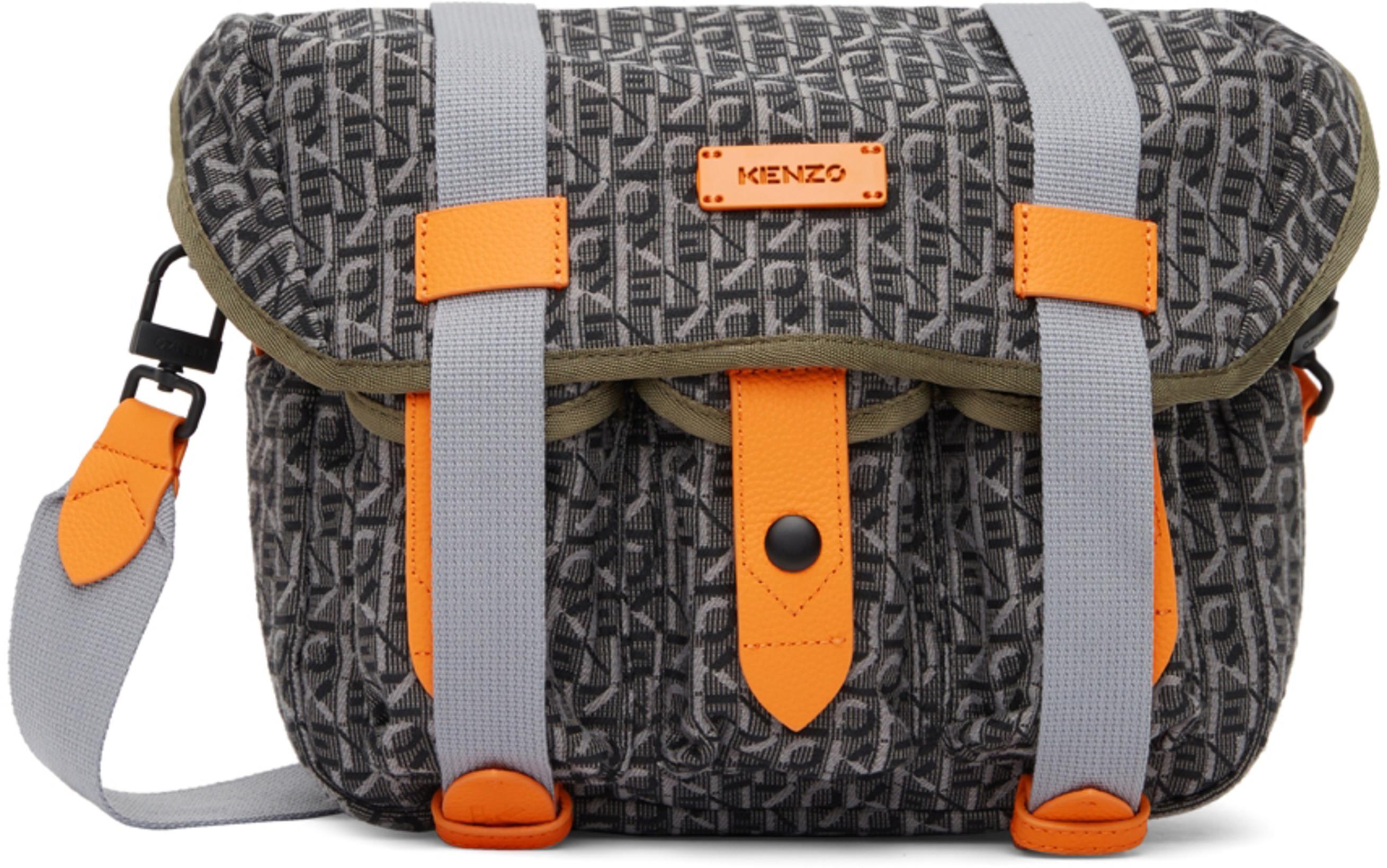 Grey & Orange Small Jacquard Messenger Bag by KENZO