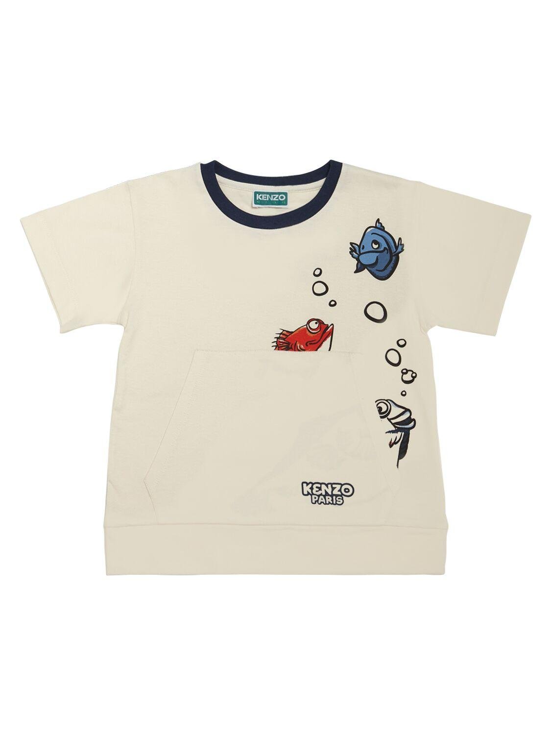 Cotton Jersey T-shirt W/pocket by KENZO KIDS