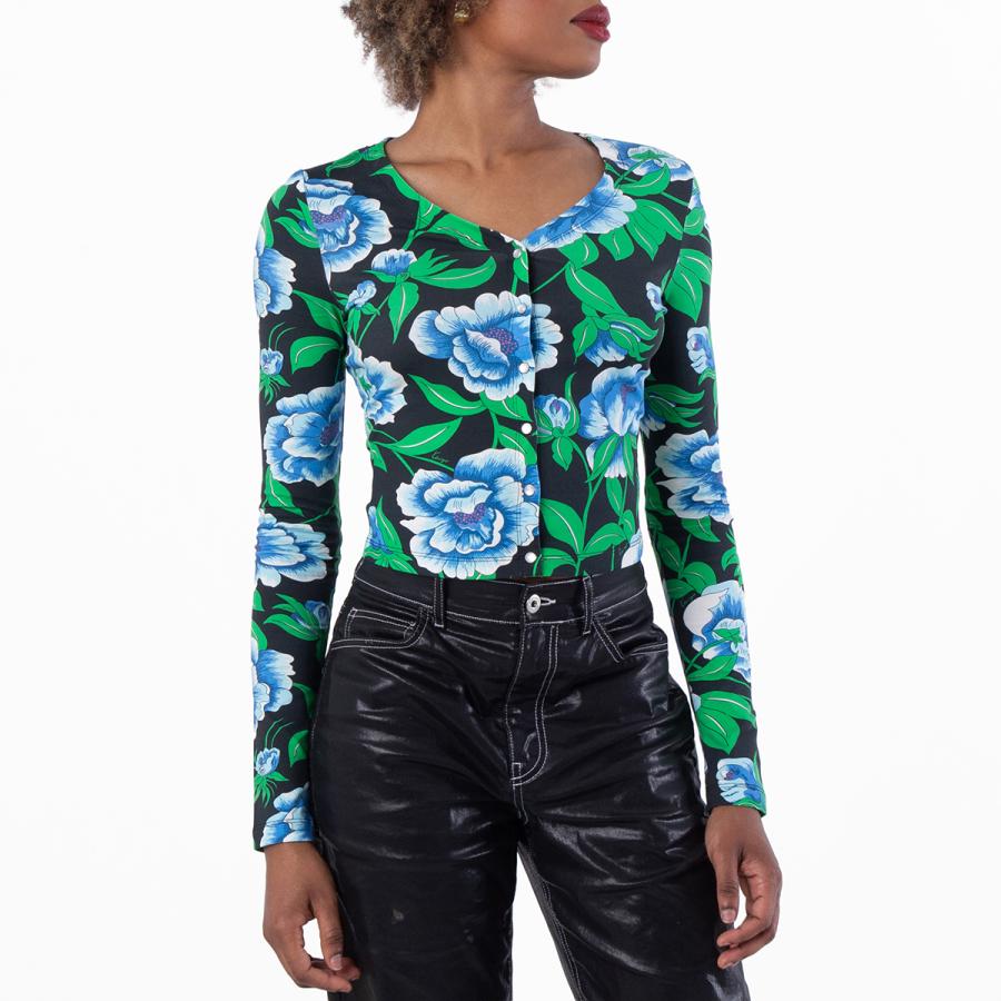 Kenzo All-Over Peonies Print V-Neck Cardigan by KENZO