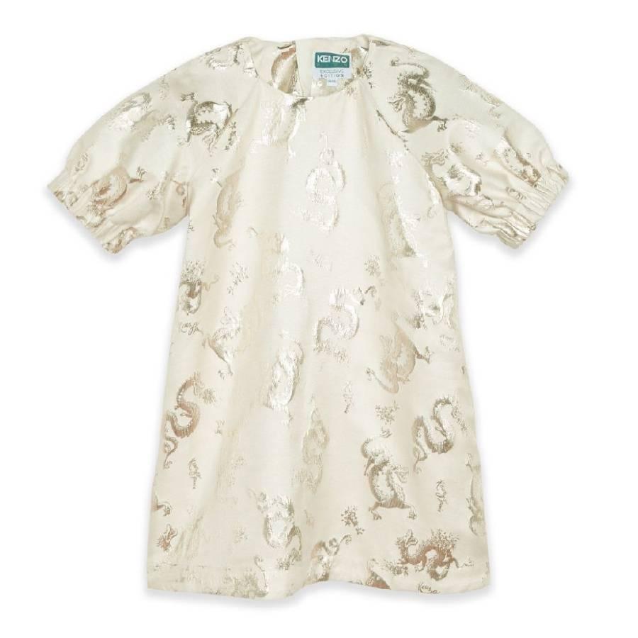 Kenzo Girls Dragon-Pattern Jacquard Puff Sleeve Dress by KENZO