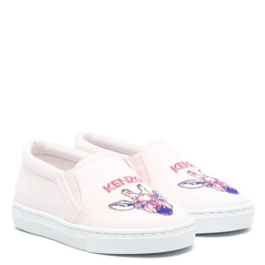 Kenzo Girls Pink Animal Logo Embroidered Slip-On Sneakers by KENZO