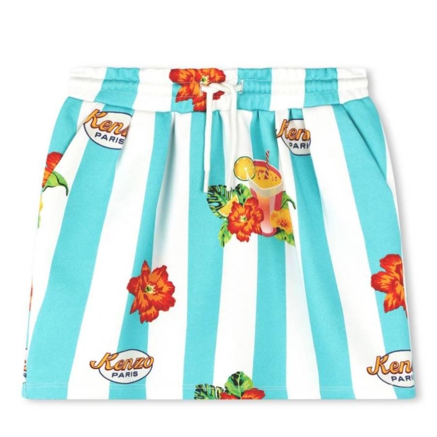 Kenzo Girls Stripe Floral Print Cotton Skirt by KENZO