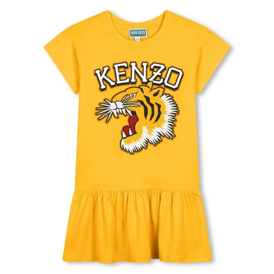 Kenzo Girls Wicker Gold Tiger Logo Print Dress by KENZO