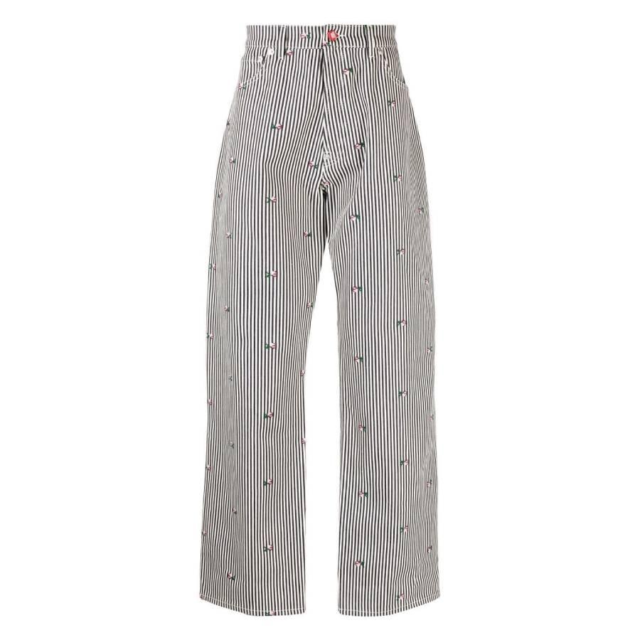 Kenzo Rinse Blue Denim Striped Floral Suisen Relaxed Fit Jeans by KENZO