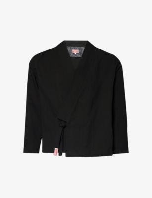 Kimono brand-appliqué cotton and linen-blend jacket by KENZO