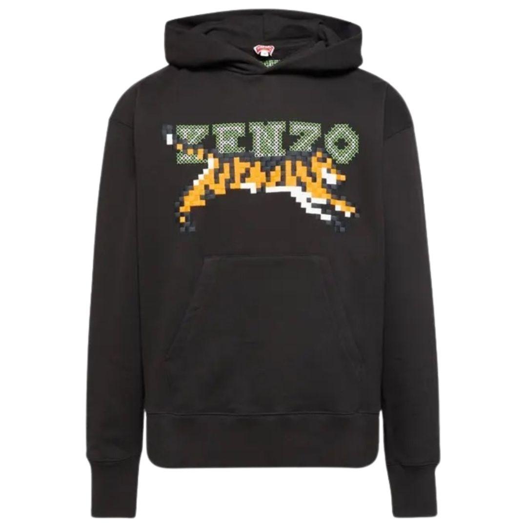 Paris Digital Tiger Design Black Hoodie by KENZO