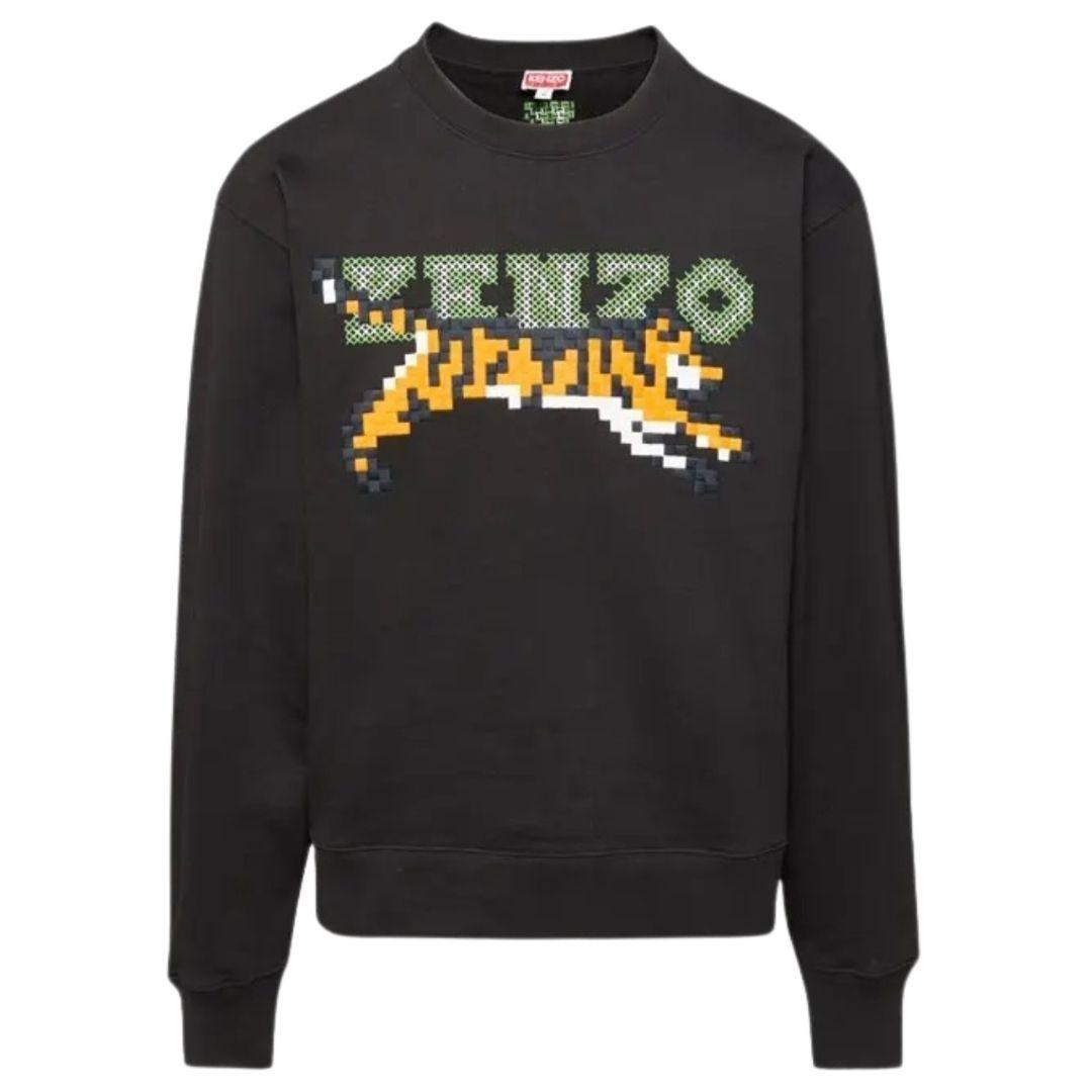 Paris Digital Tiger Design Black Sweatshirt by KENZO
