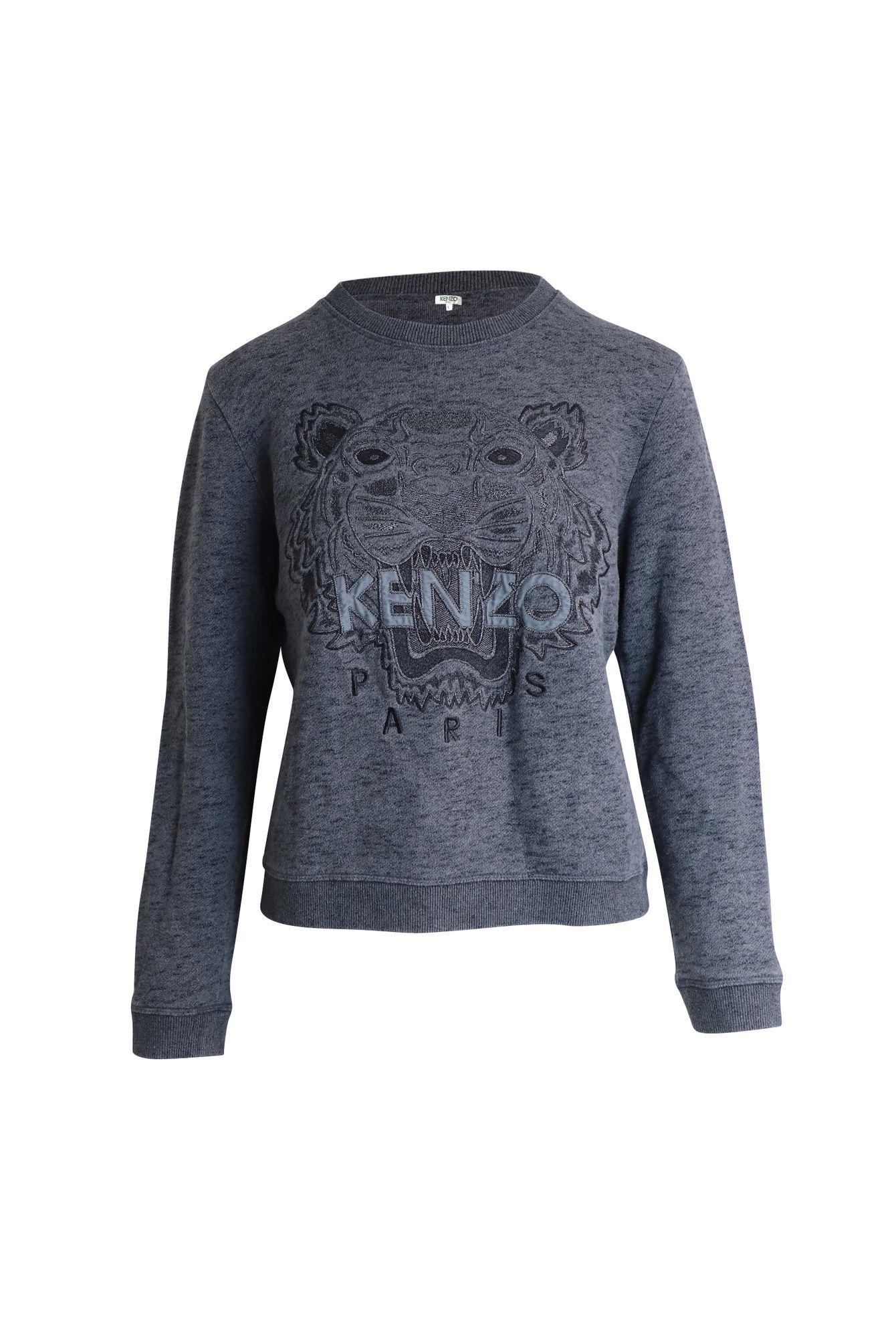 Preloved Embroidered Tiger Melange Sweatshirt in Grey Cotton by KENZO