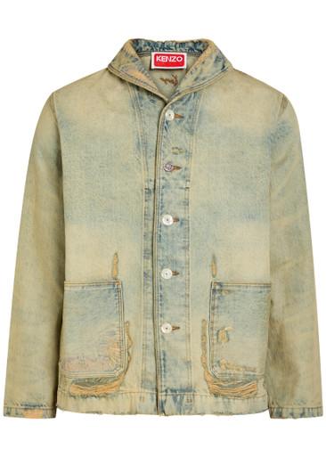 Shawl-collar distressed denim jacket by KENZO