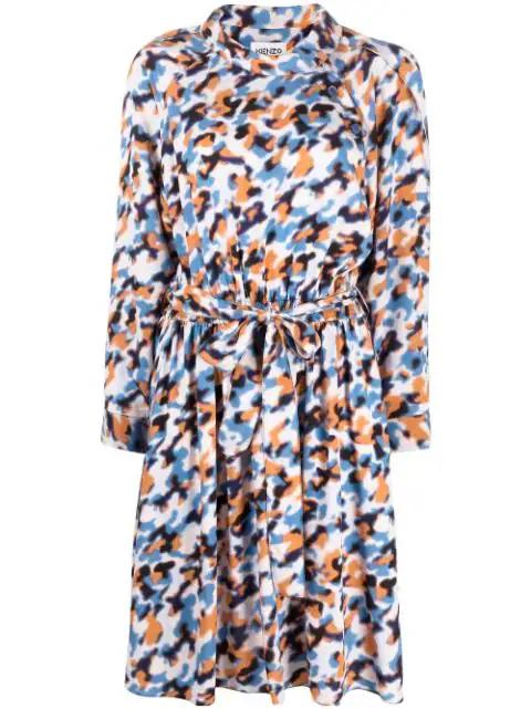 abstract-print drawstring-waist midi dress by KENZO
