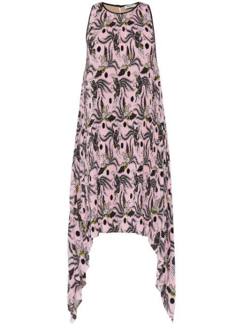 bird-print plissé midi dress by KENZO