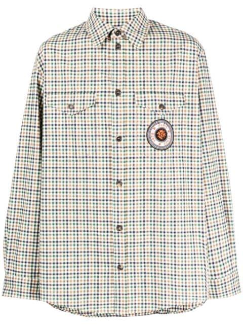 checked logo-patch shirt by KENZO