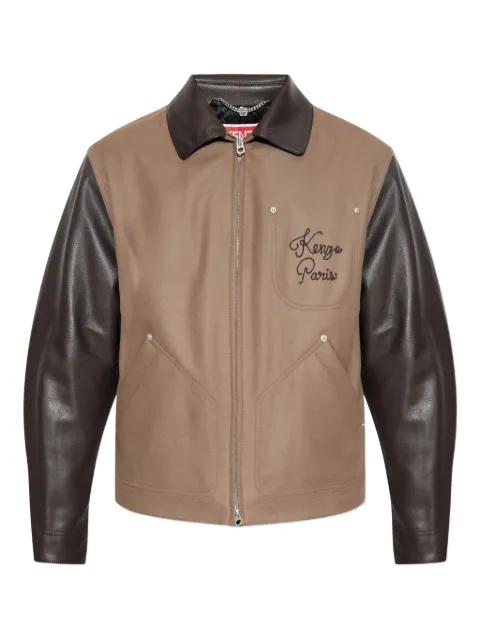 embroidered leather-sleeves jacket by KENZO