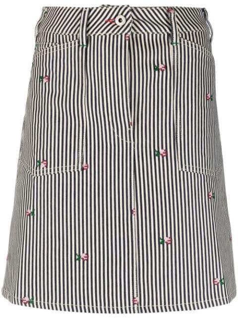 floral-embroidered stripe-print skirt by KENZO
