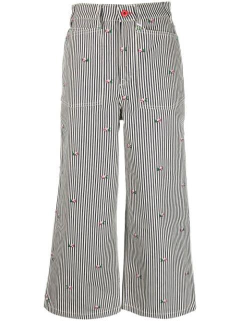 floral embroidered striped cropped jeans by KENZO